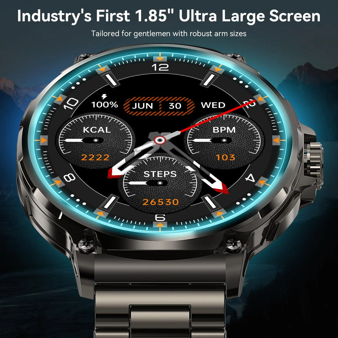 Mingdaln 2025 New 1.85 inch Men's Military Smart Watch fits for Android and Iphone Devices (Black)