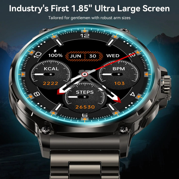 Mingdaln 2025 New 1.85 inch Men's Military Smart Watch fits for Android and Iphone Devices (Black)