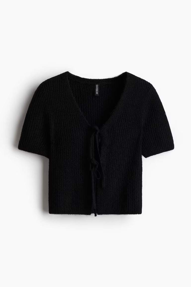 H&M TIE-DETAIL RIB-KNIT TOP