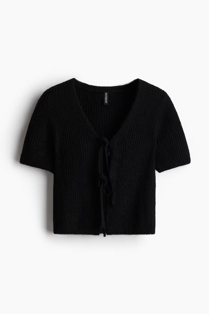 H&M TIE-DETAIL RIB-KNIT TOP
