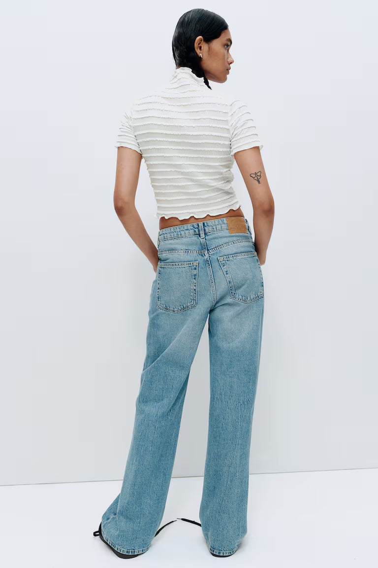 H&M SMOCKED TOP WITH OVERLOCKED TRIM