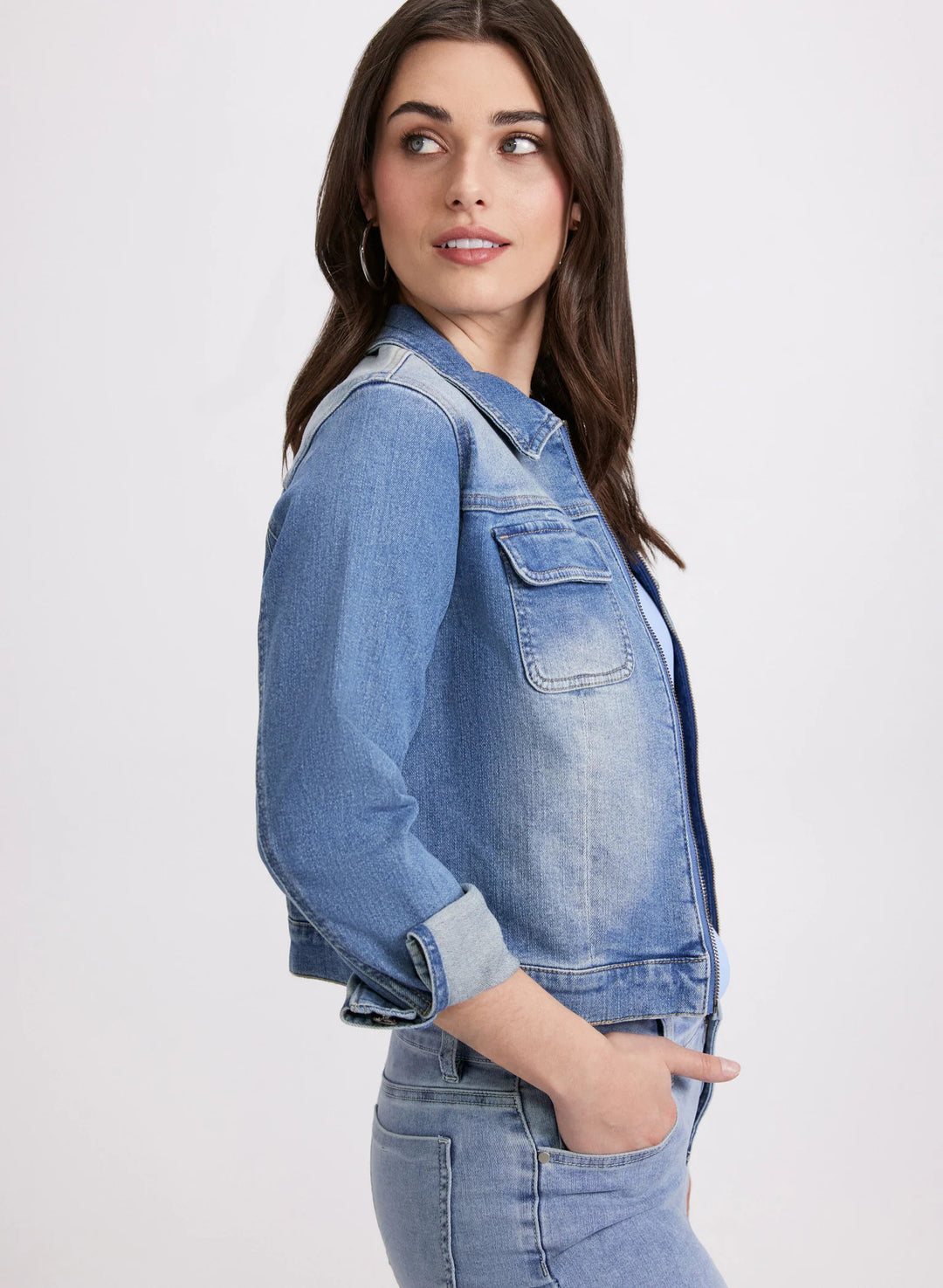 LAURA Zip-Front Denim Jacket