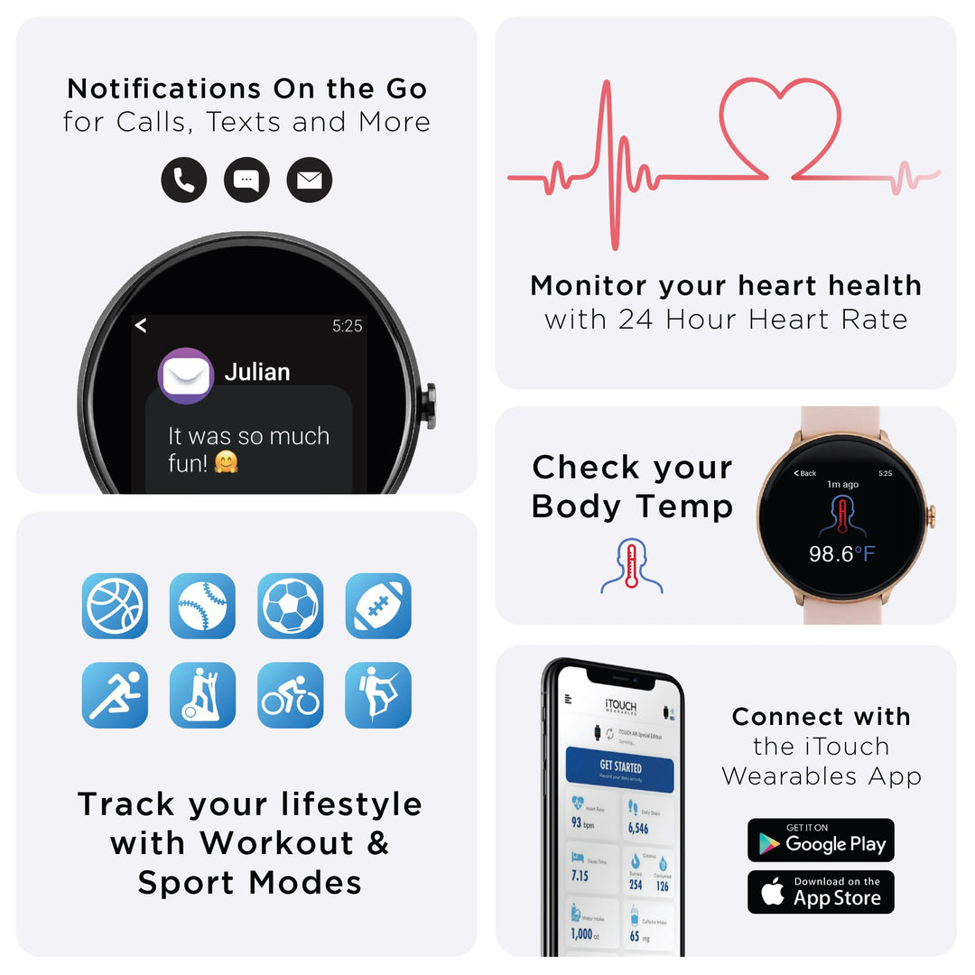 iTouch Sport 3 Smart Watch & Fitness Tracker, for Women and Men, (43mm), Blush Strap
