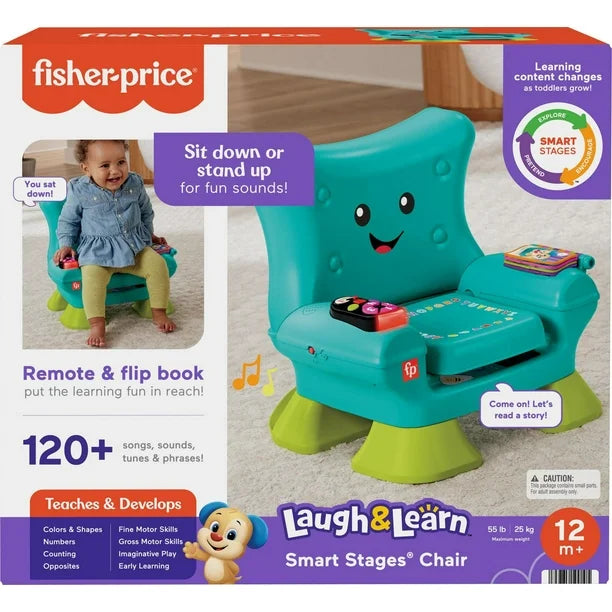 Fisher-Price Laugh & Learn Smart Stages Chair Teal Electronic Learning Toy for Toddlers, Multilanguage Version, Ages 1+