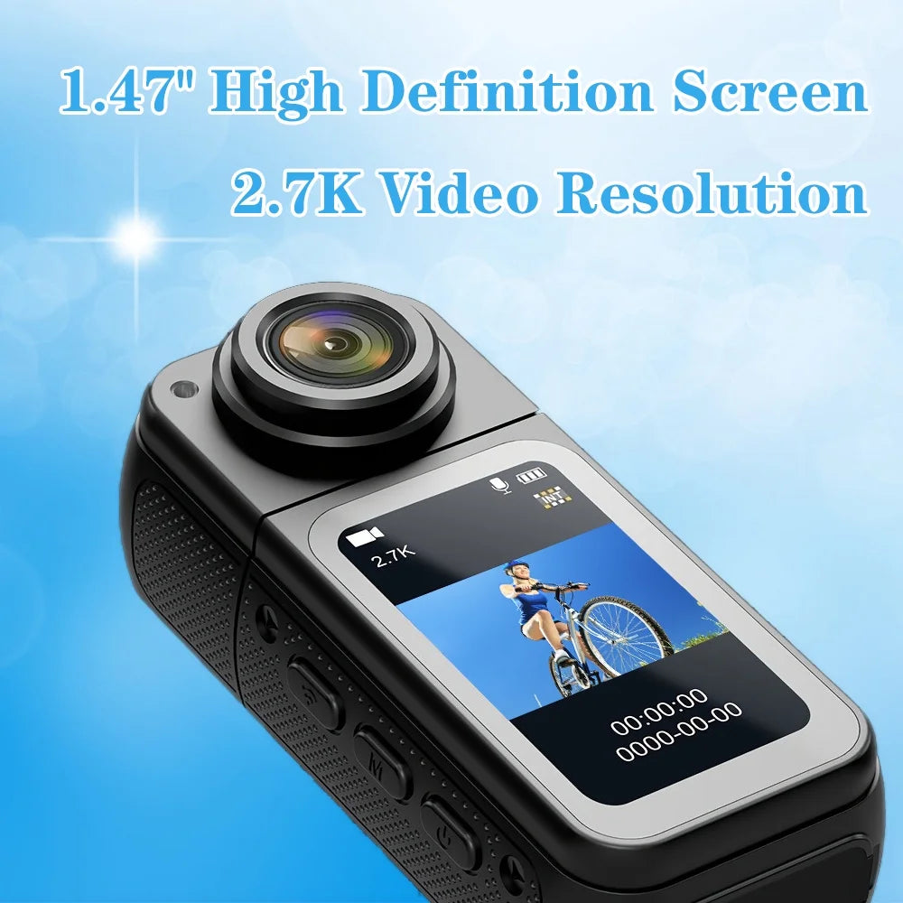 MARVUE Thumb Action Camera 2.7K HD 1.47”IPS Display, 180° Wide Angle Rotating Lens with Magnetic Neck Strap