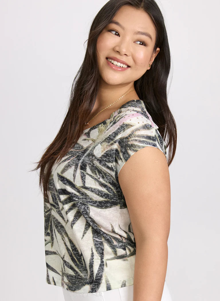 LAURA Embellished Palm Print T-Shirt