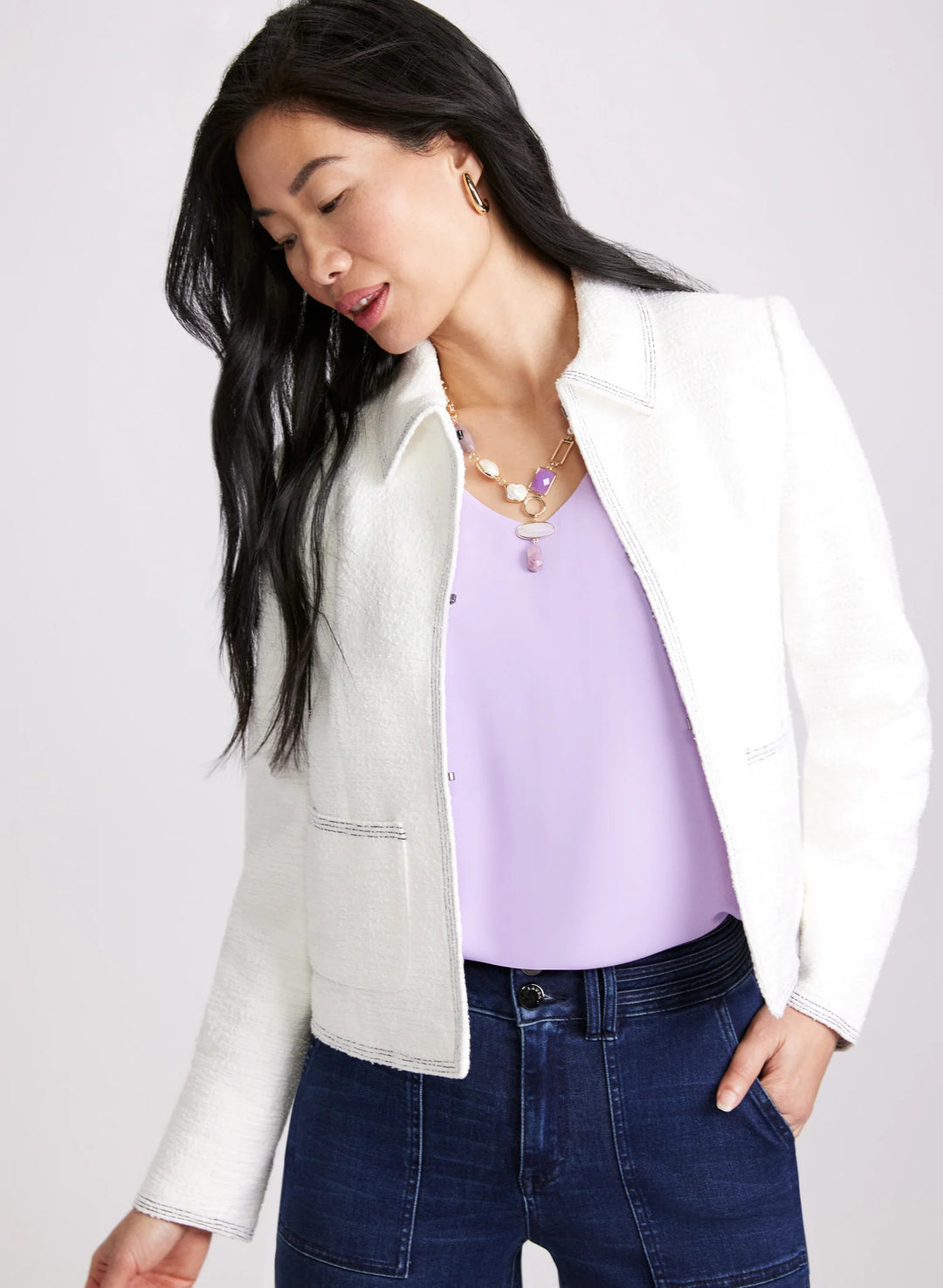 LAURA Contrast Stitch Tweed Jacket