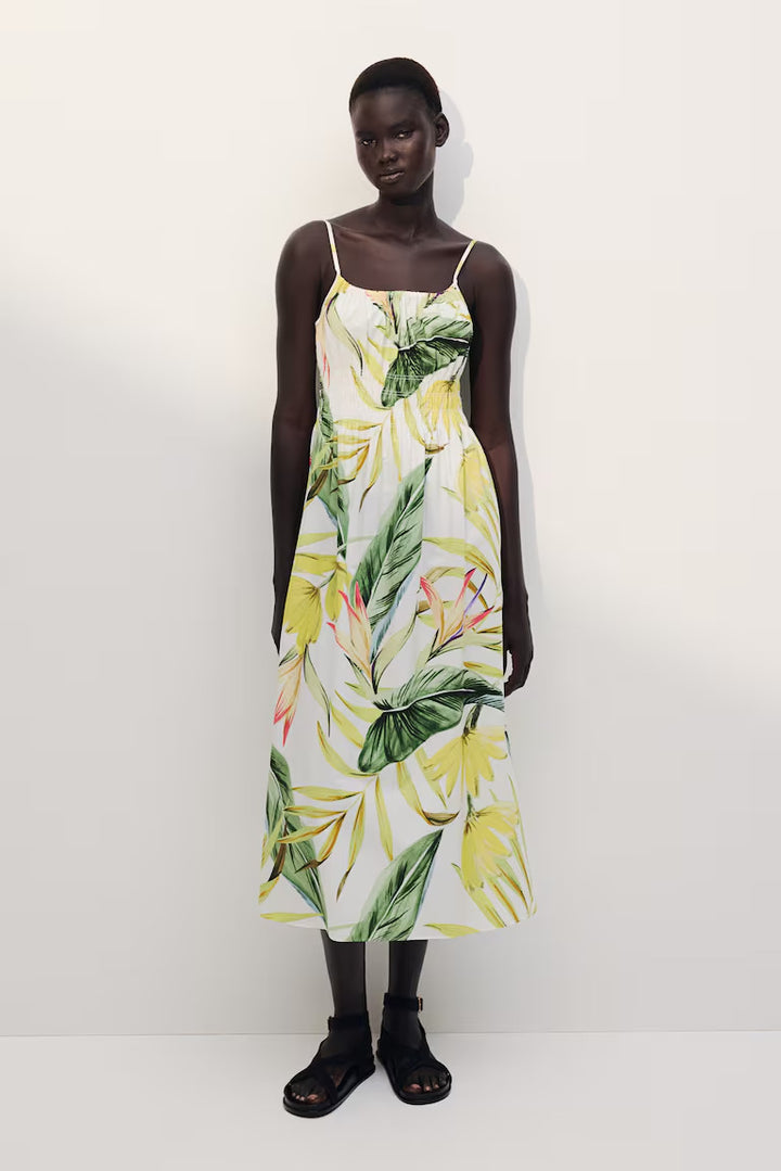 H&M Smocked-Detail Poplin Dress