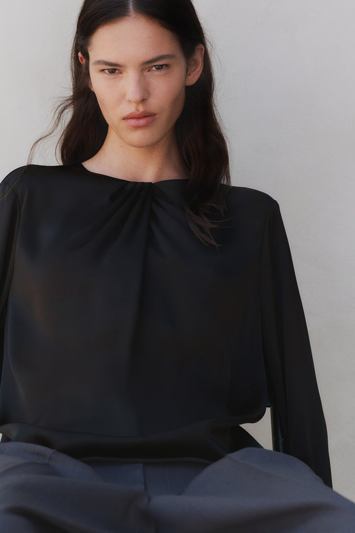 H&M Pleat-Detail Satin Blouse