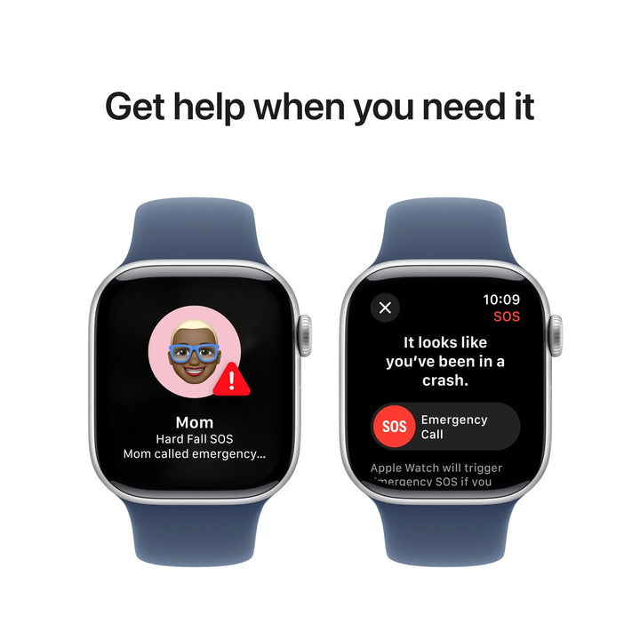 Apple Watch Series 10 GPS + Cellular 46mm Silver Aluminum Case with Denim Sport Band - S/M