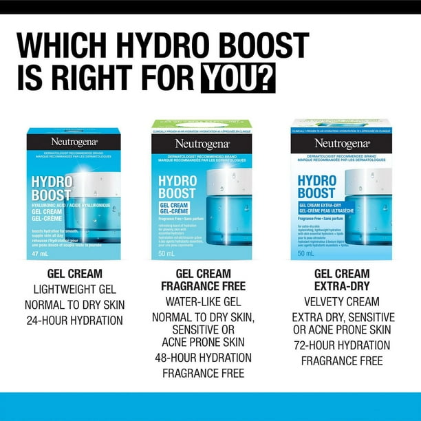 Neutrogena Fragrance Free Hydro Boost Gel Cream for Extra Dry Skin, Hyaluronic Acid Face Moisturizer for Extra-Dry Skin, Sensitive & Acne-Prone Skin Provides Long Lasting Hydration, Non-Comedogenic, 50 mL