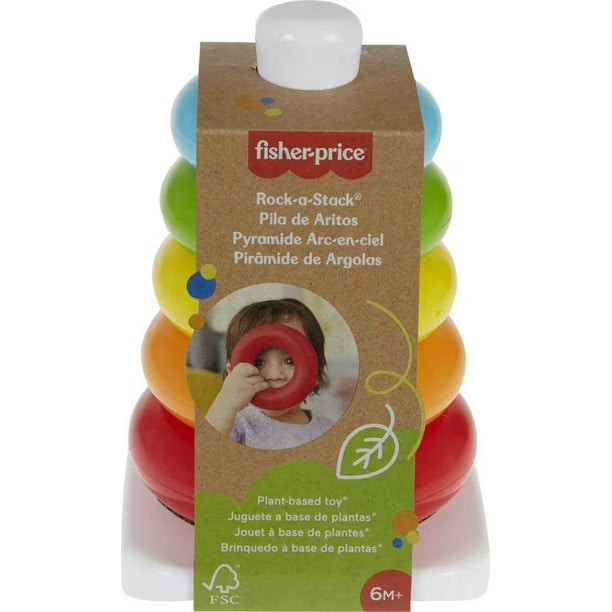 Fisher-Price Rock-a-Stack Ring Stacking Toy for Infants, Made with Plant-Based Materials, Ages 6M+