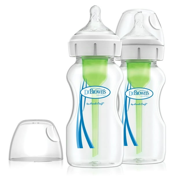 Dr. Brown’s® Natural Flow Anti-Colic Options+ Wide-Neck Baby Bottle, 9 oz/270 mL, Level 1 Nipple, 2-Pack, 0m+, 9 oz, 2 Pack