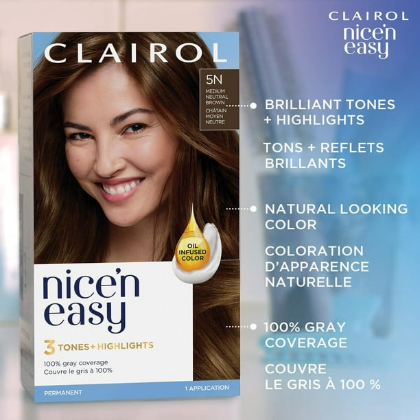 Nice'n Easy Clairol Nice'n Easy Permanent Hair Dye, 100% Gray Coverage