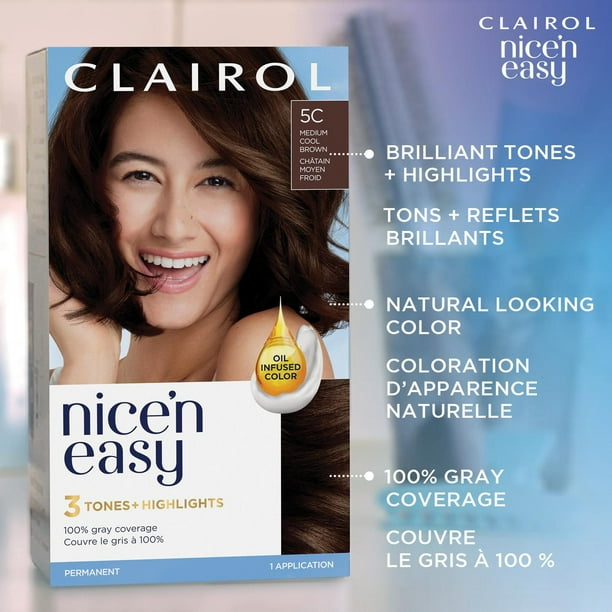 Nice'n Easy Clairol Nice'n Easy Permanent Hair Dye, 100% Gray Coverage