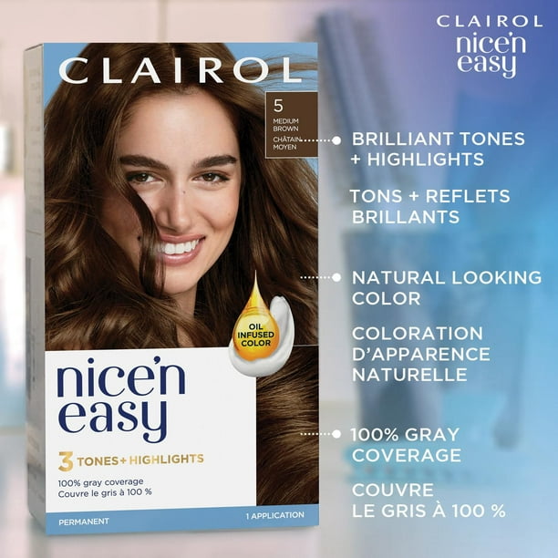 Nice'n Easy Clairol Nice'n Easy Permanent Hair Dye, 100% Gray Coverage