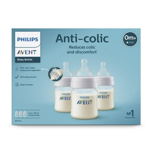 Philips Avent Anti-colic Baby Bottles, 4oz, 3 pack, SCY100/03, 3 pack Philips Avent Anti-colic Baby Bottles