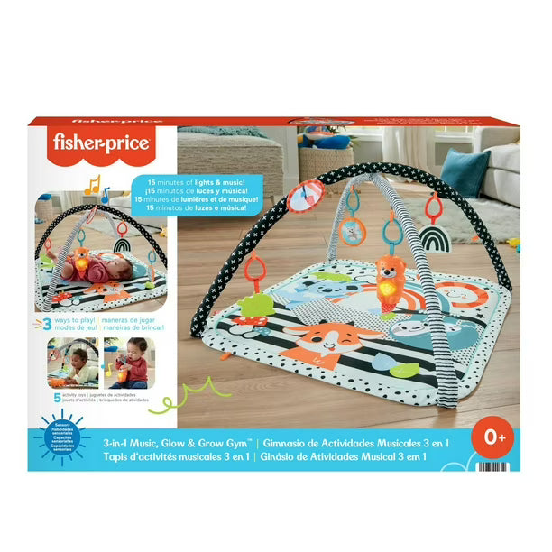 Fisher-Price 3-in-1 Music Glow and Grow Gym Infant Playmat with Lights & Removable Toys, Ages 0+