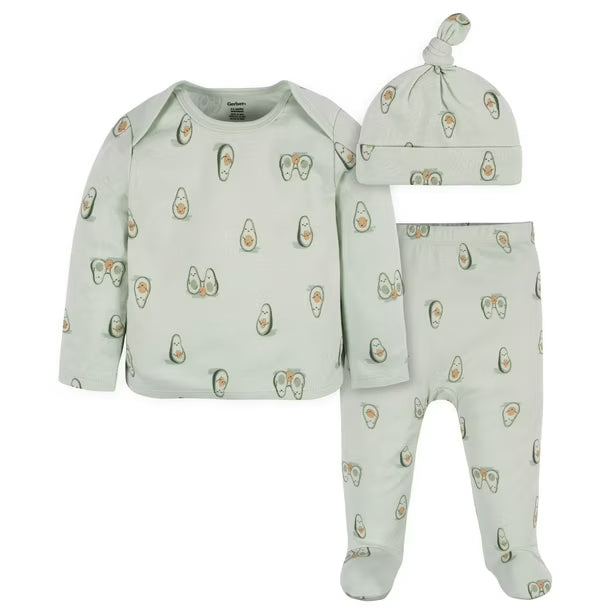 Gerber 3-Piece Baby Cap, Shirt & Footed Pant Set