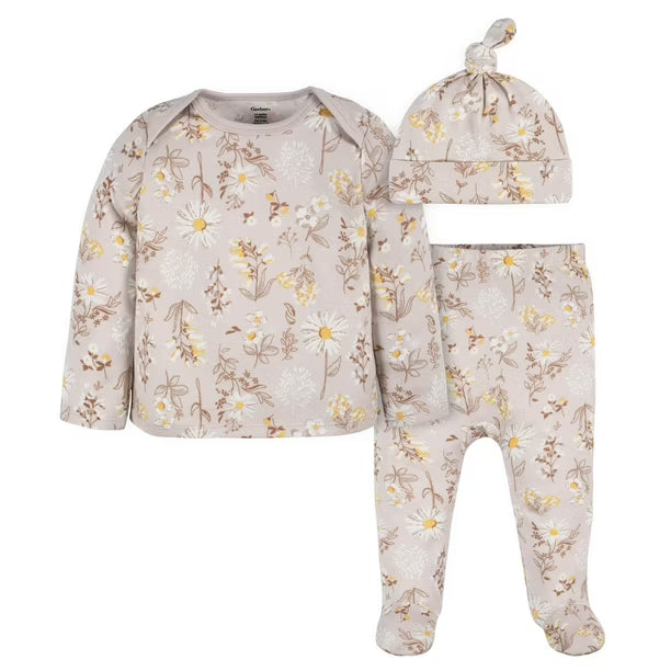 Gerber 3-Piece Baby Cap, Shirt & Footed Pant Set
