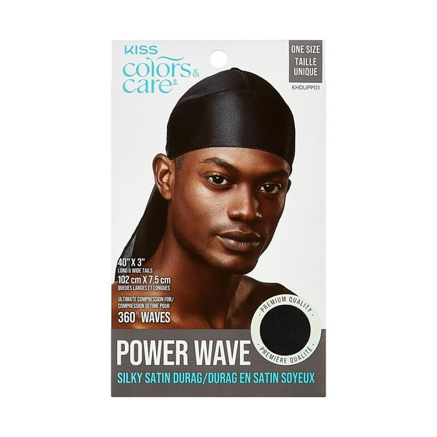 KISS Colors & Care Power Wave Silky Satin Durag, Black, Satin Durag.