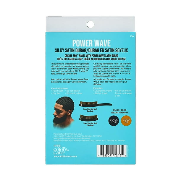KISS Colors & Care Power Wave Silky Satin Durag, Black, Satin Durag.