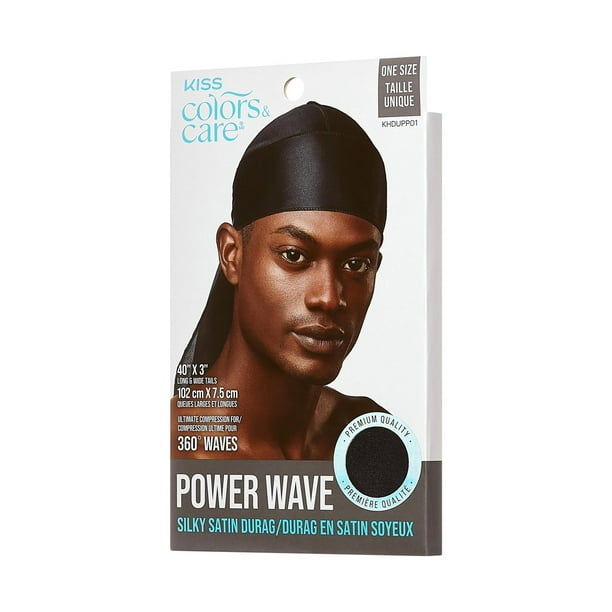 KISS Colors & Care Power Wave Silky Satin Durag, Black, Satin Durag.