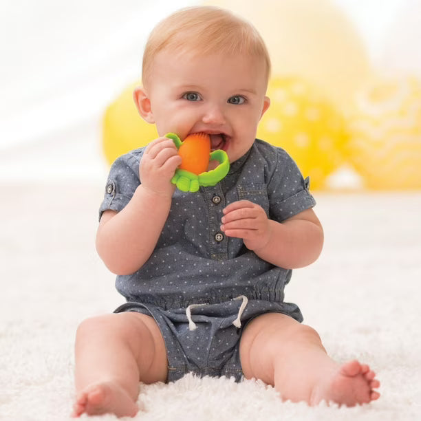 Infantino Lil' Nibbles Textured Baby Teething Toy, Orange Carrot, BPA-free silicone teether