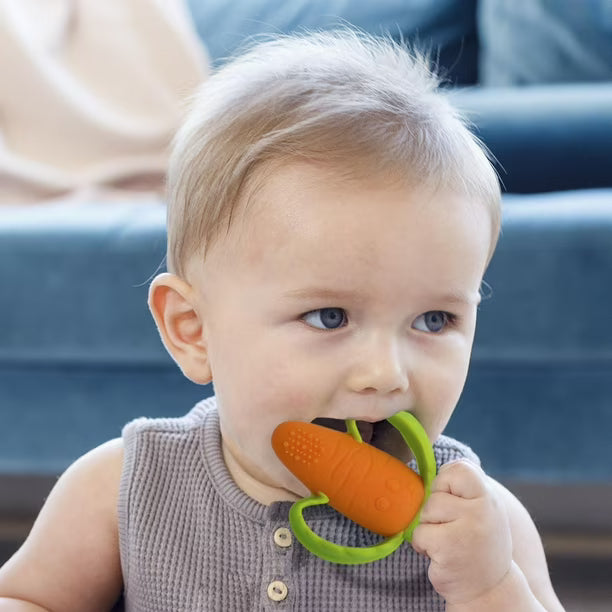 Infantino Lil' Nibbles Textured Baby Teething Toy, Orange Carrot, BPA-free silicone teether