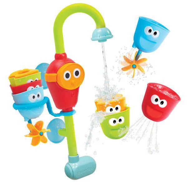 Yookidoo Toddler Bath Toy - Flow N Fill Spout - Three Stackable Play Cups and Water Spray Spout For Kids Bathtime Fun, Multi-functional motorized bath toy