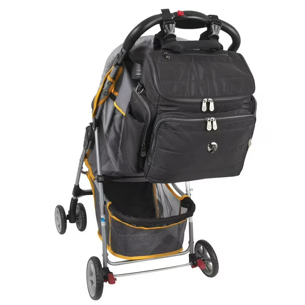 Fisher-Price Madison Crossbody Tote and Diaper Bag Backpack with Matching 6-Ply Fold Changing Pad, Insulated Bottle Pocket, Electronics Pocket, Stroller Straps and Dual Zipper Closure in Black, 11 pockets