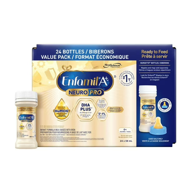 Enfamil A+ NeuroPro, Baby Formula, 0-12 months, Ready to Feed Nursettes, 59mL x 24ct