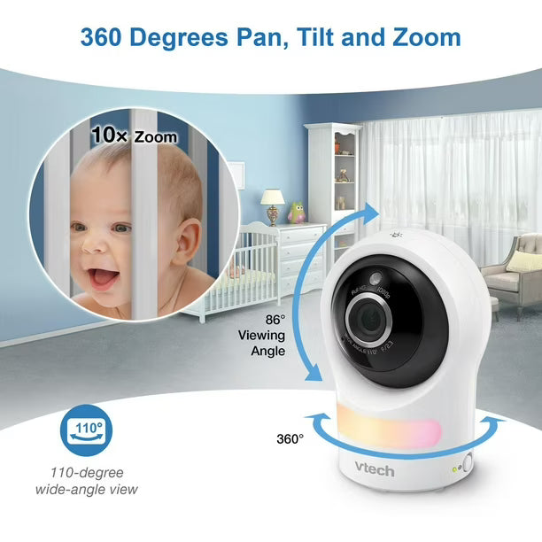 VTech RM9761 1080p WiFi Remote Access Video Baby Monitor with Night Light - White, RM9761