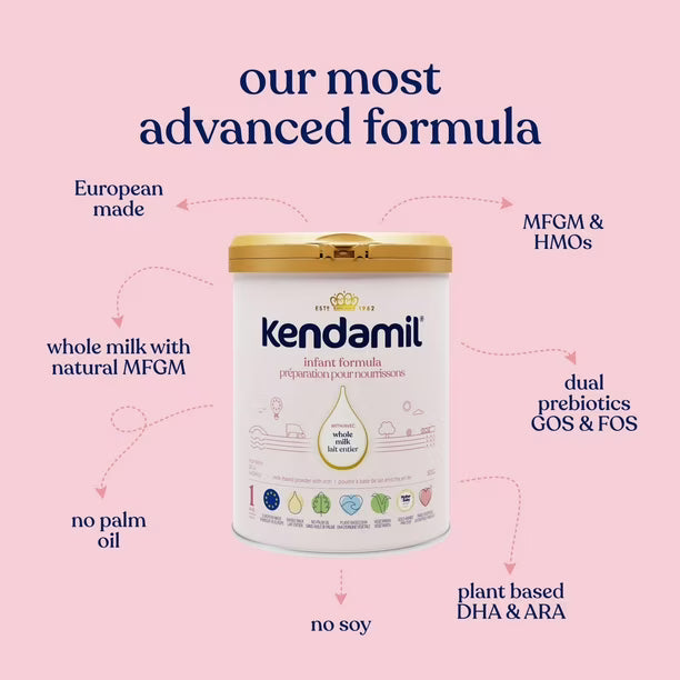 Kendamil Whole Milk Baby Formula Powder, European with HMOs, Prebiotics, No Palm Oil or Soy, with DHA, 800g, 0-12 Months, Kendamil Baby Formula