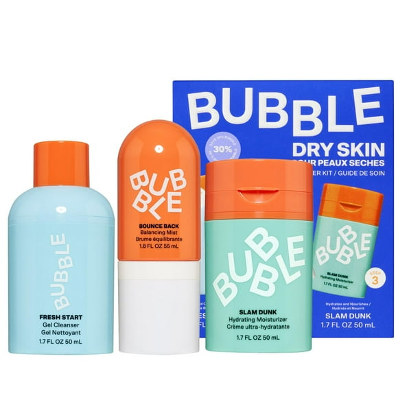 Bubble Skincare 3-Step Hydrating Routine Bundle, for Normal to Dry Skin, Unisex, Set of 3, Bubble Dry Skin Kit, 3 Pieces