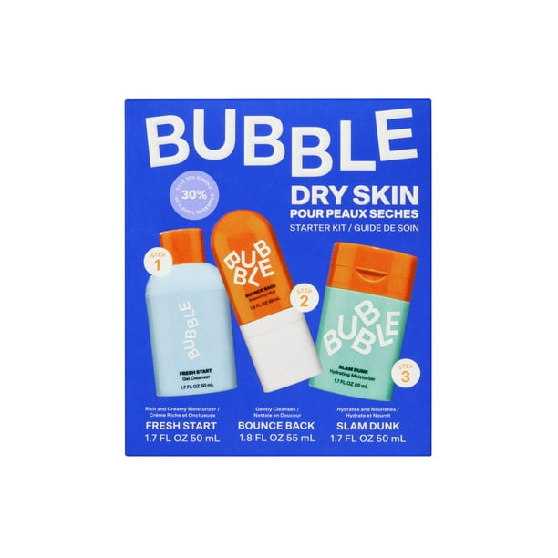 Bubble Skincare 3-Step Hydrating Routine Bundle, for Normal to Dry Skin, Unisex, Set of 3, Bubble Dry Skin Kit, 3 Pieces