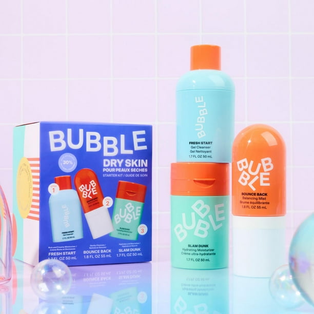 Bubble Skincare 3-Step Hydrating Routine Bundle, for Normal to Dry Skin, Unisex, Set of 3, Bubble Dry Skin Kit, 3 Pieces
