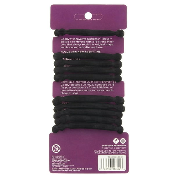 Goody Ouchless Damage-Free Forever - Black Elastics -10Ct, Goody Elastics