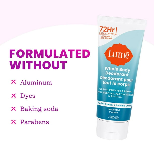 Lume Whole Body Women’s Deodorant - Invisible Cream Tube - Aluminum Free - Unscented - 2.2oz, 2.2oz