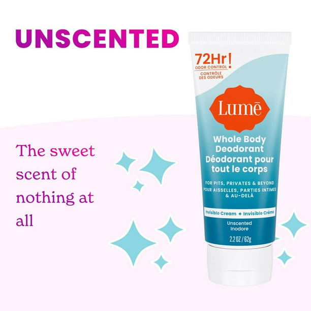 Lume Whole Body Women’s Deodorant - Invisible Cream Tube - Aluminum Free - Unscented - 2.2oz, 2.2oz