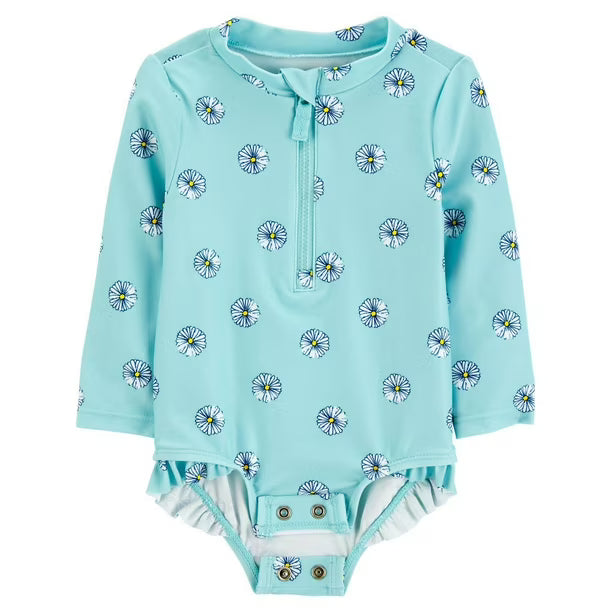 Carter's Child of Mine Baby Girls' Blue Flower 1 Piece, Sizes 0-3months - 24months