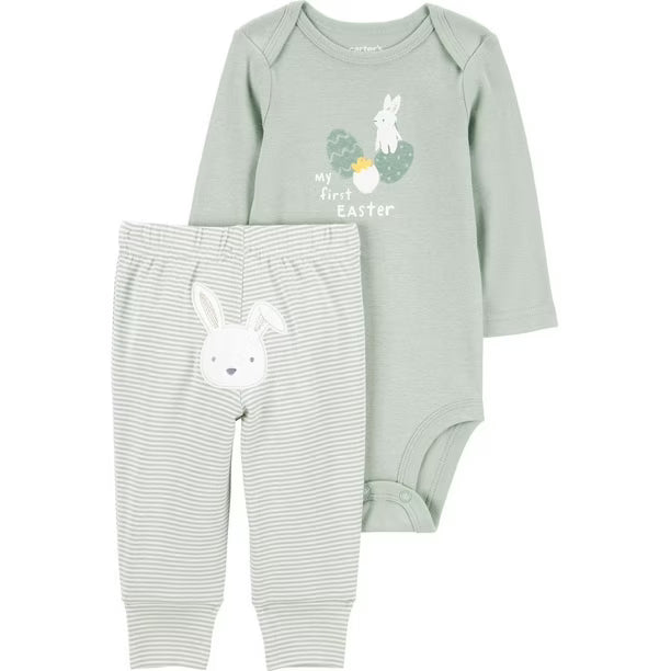 Carter's Child of Mine Baby Unisex Bodysuit Pant Set - Green My First Easter, Sizes NB-24months