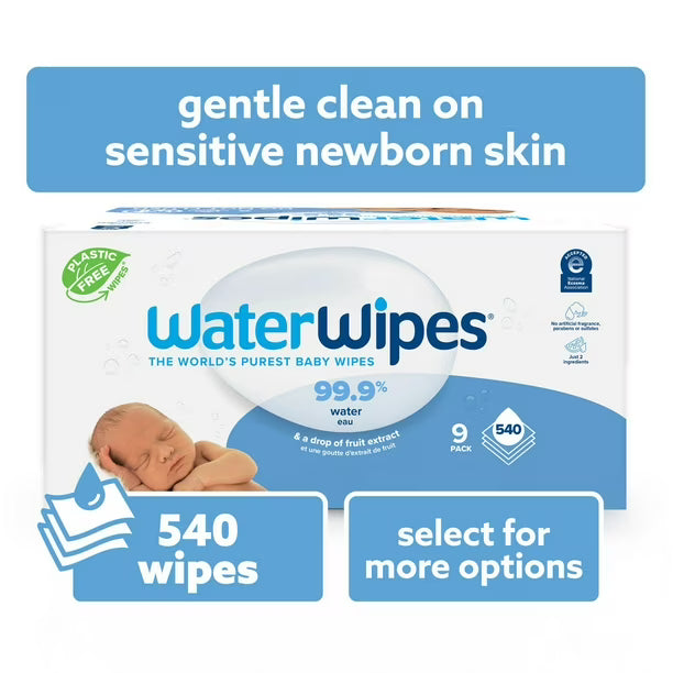 WaterWipes Original 99.9% Water Based Baby Wipes, Unscented, 540 Count (9 Packs)