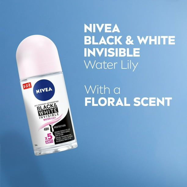 NIVEA Black & White Invisible 48H Protection Roll-On Anti-Perspirant - Water Lily, 50 mL