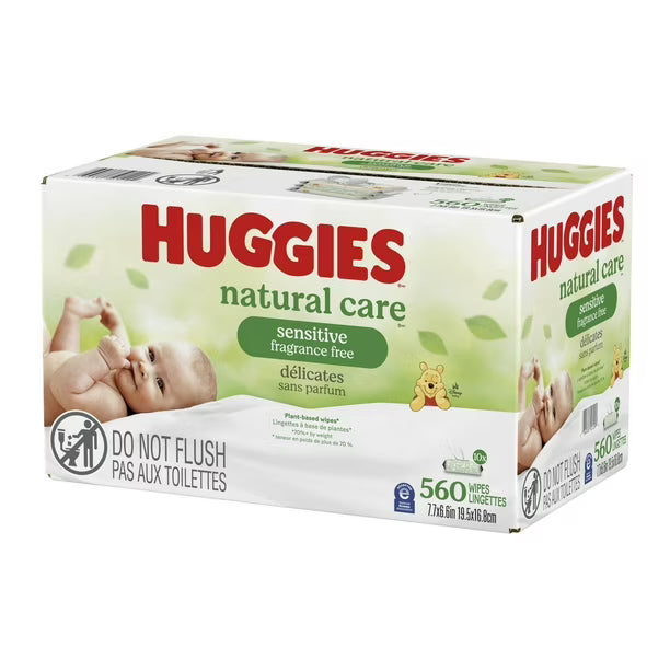 Baby Wipes, Huggies Natural Care, UNSCENTED, Sensitive, 10 Flip Top Packs, 560 Wipes, 560 Wipes