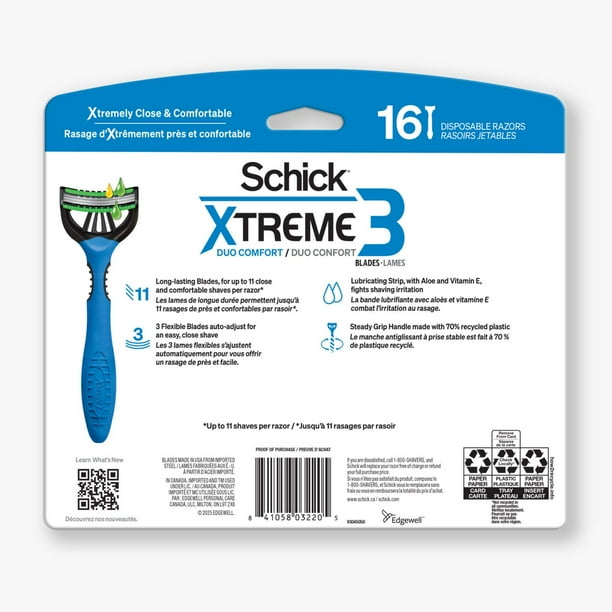 Schick Xtreme3 Mens Refresh Disposable Razor, Value Pack, 16 Disposable Razors, 16 Razors