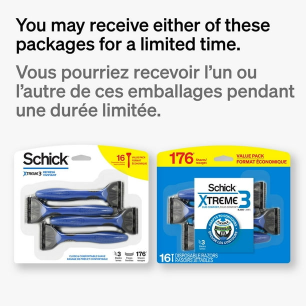 Schick Xtreme3 Mens Refresh Disposable Razor, Value Pack, 16 Disposable Razors, 16 Razors