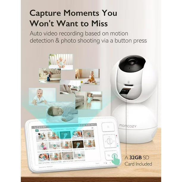 Momcozy Video Baby Monitor, 5.5” 1080P Full HD Baby Monitor with Camera No WiFi, Infrared Night Vision, 5800mAh 120-hrs Battery, ECO, VOX, 2-Way Audio, 1640ft Range, Record and Rewind Locally, BM03