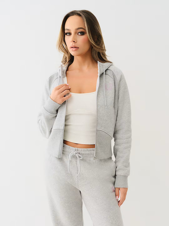 TRUE RELIGION SHRUNKEN STAR RIBBED ZIP HOODIE