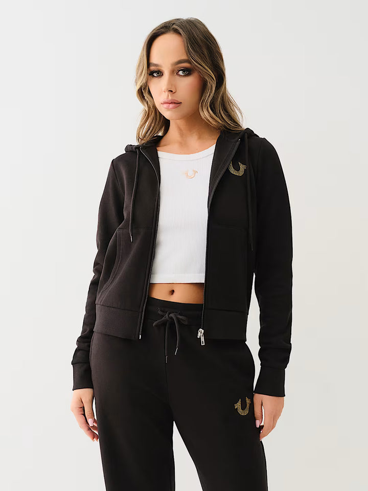 TRUE RELIGION CRYSTAL HORSESHOE ZIP HOODIE